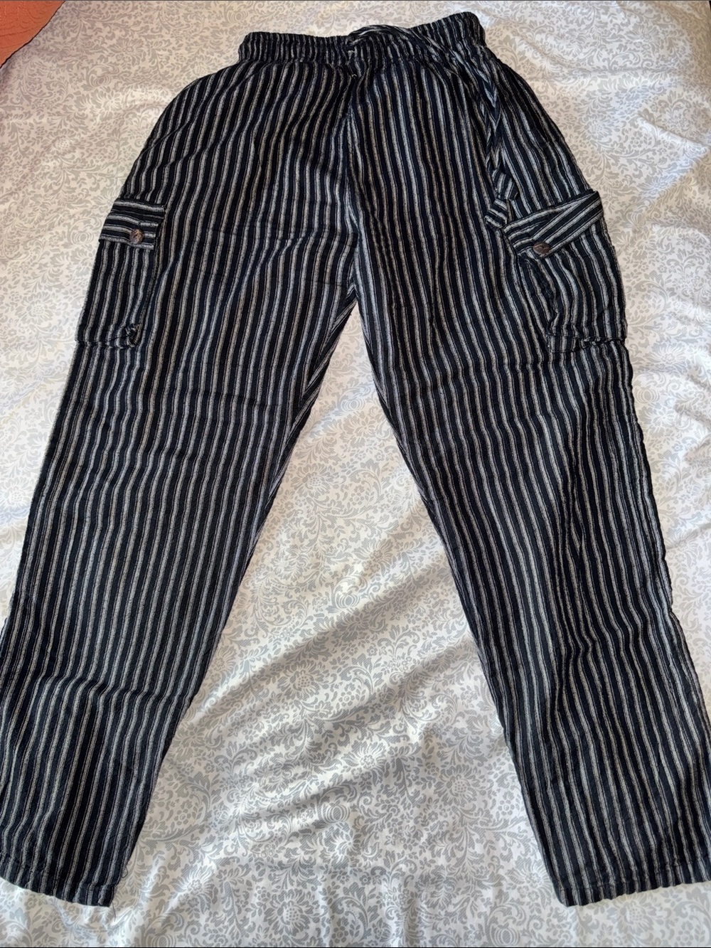 Black and Gray Striped Cargo Pants
